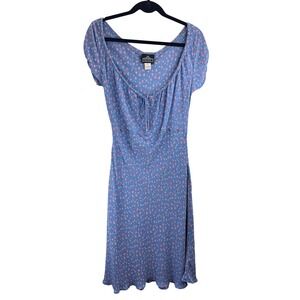 Angie Floral Print Blue Short Sleeve Midi Dress Women's Sz M Summer Spring Boho